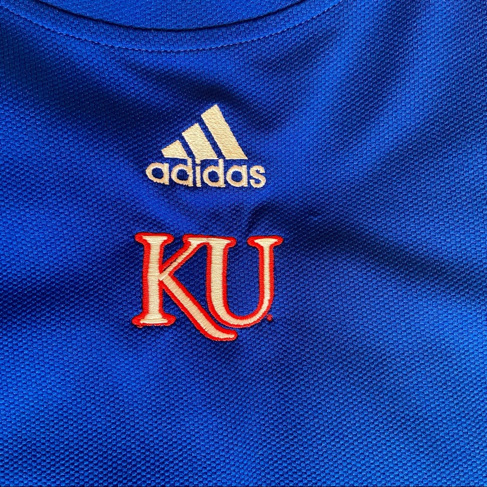 Men's Kansas University shirt, size 2X. Royal blue and short sleeves.  KU